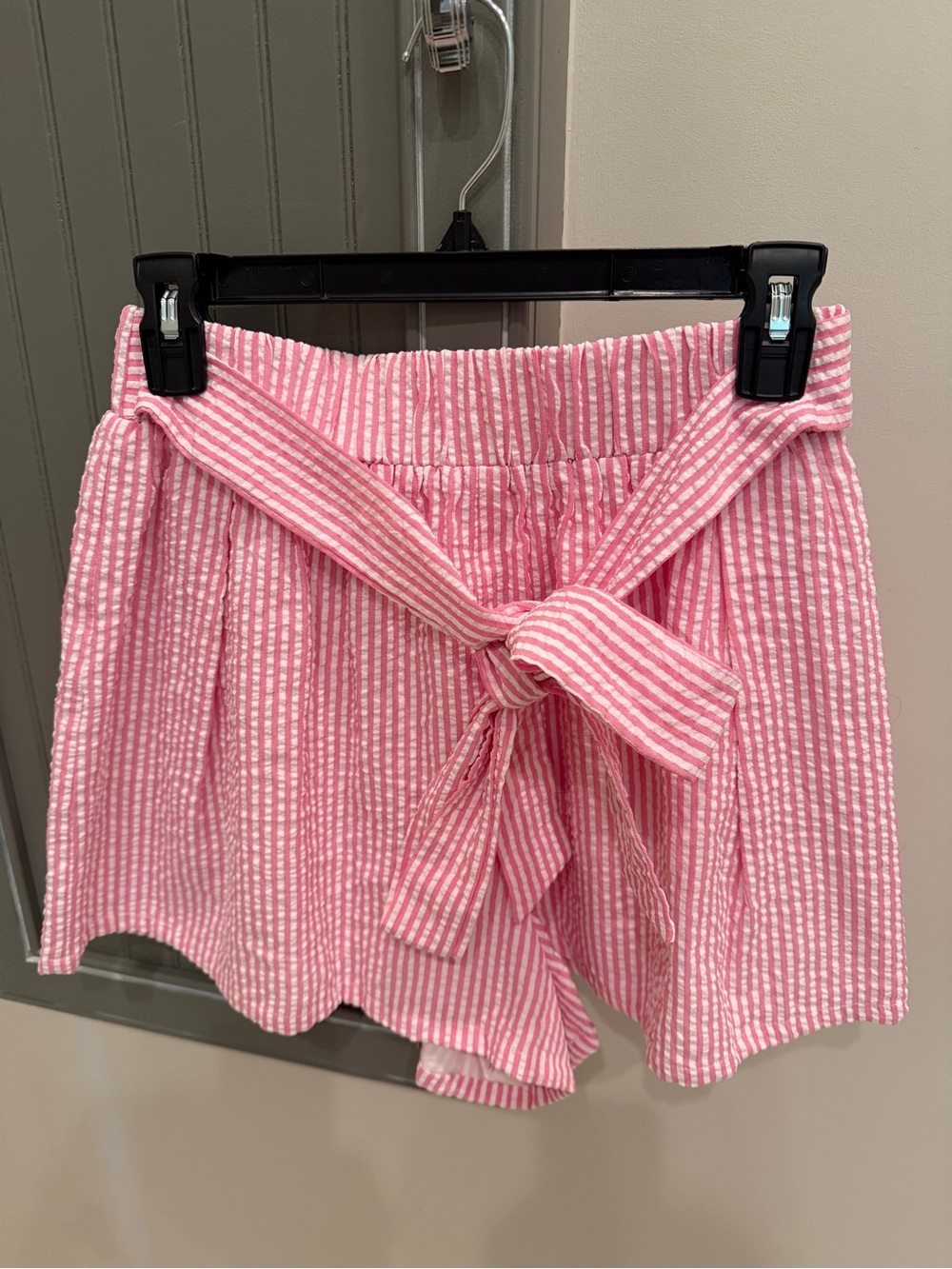 Umgee Pink Striped High-Waist Tie-Front Shorts